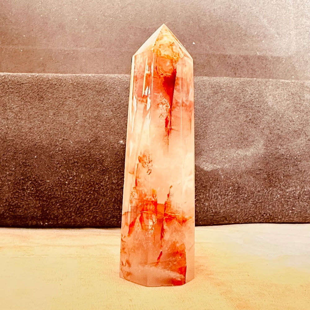 Fire Quartz Tower Hematoid Quartz Point Polished Crystal Tower 79 mm